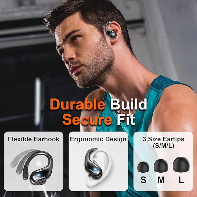 Ltinist Wireless Earbud, Bluetooth 5.3 Headphones Pure Bass Sound with Earhooks, 75H Battery Over Ear Headphones with Dual-LED Display, IP7 Waterproof Earphones Built-in Microphone for Running Sports-StrideForce Fitness