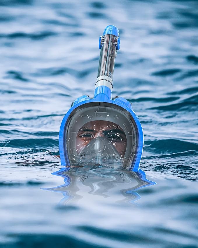 QingSong Full Face Snorkel Mask for Adults, Snorkeling Gear with Camera Mount, 180 Degree Panoramic View Snorkel Set Anti-Fog Anti-Leak-StrideForce Fitness