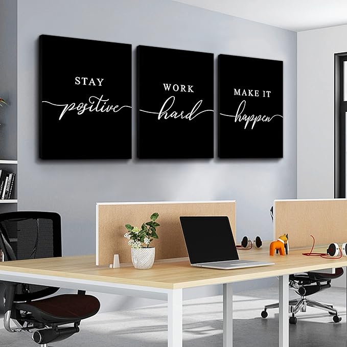 Framed Canvas Wall Art - Motivational Quote Set of 3 Prints, Stay Positive & Inspirational Office Wall Decor (E-3pcs, 12x16in x3pcs)-StrideForce Fitness