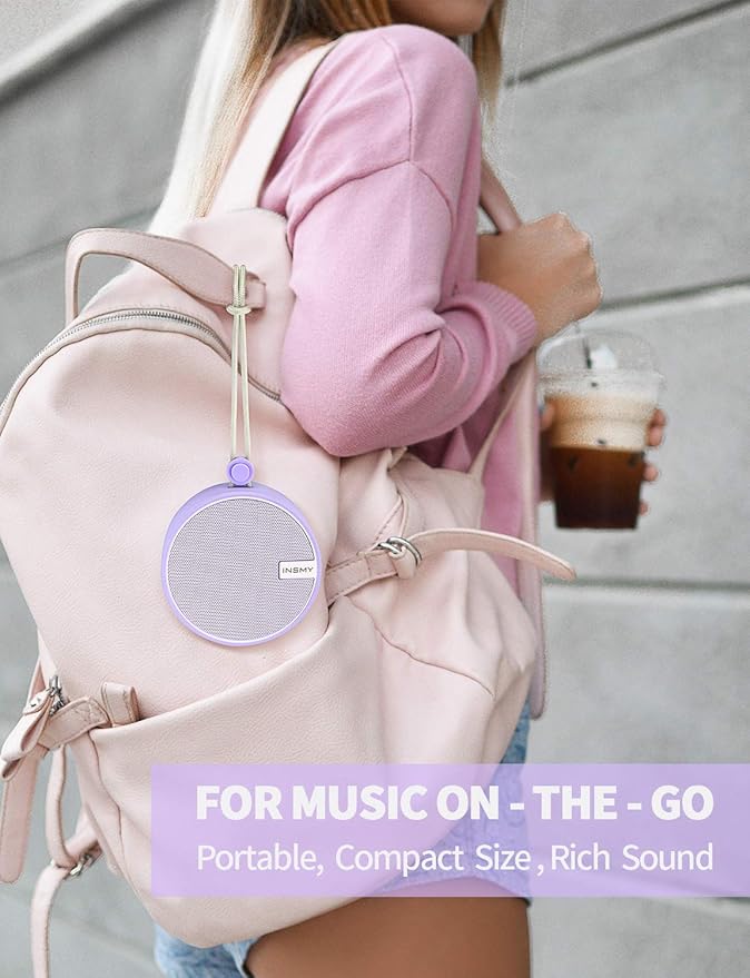 INSMY C12 IPX7 Waterproof Shower Bluetooth Speaker, Portable Small Speaker, Speakers Bluetooth Wireless Loud Clear Sound Support TF Card Suction Cup for Kayak Canoe Beach Gift (Purple)-StrideForce Fitness