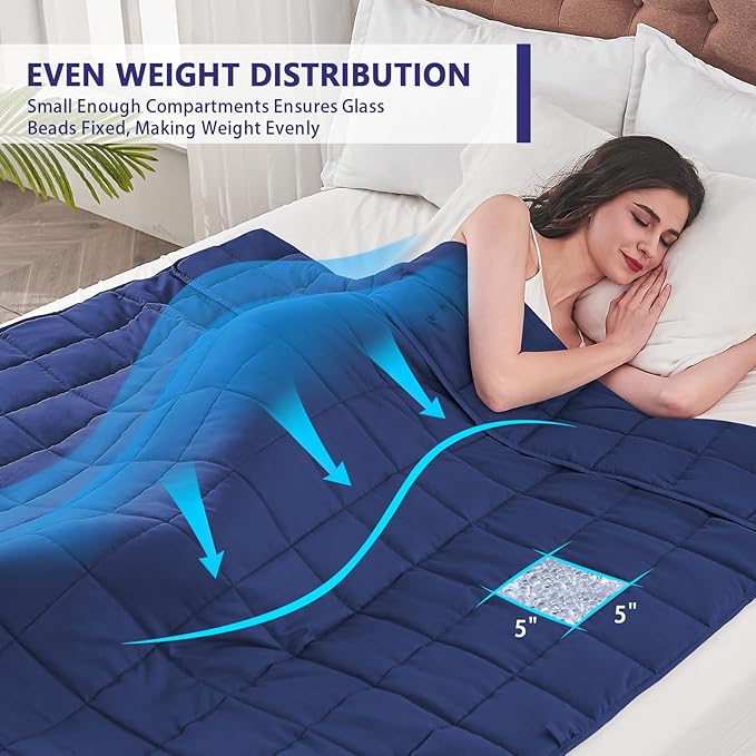yescool Weighted Blanket for Adults (15 lbs, 60" x 80", Blue) Cooling Heavy Blanket for Sleeping Perfect for 140-160 lbs, Queen Size Breathable Blanket with Premium Glass Bead, Machine Washable-StrideForce Fitness