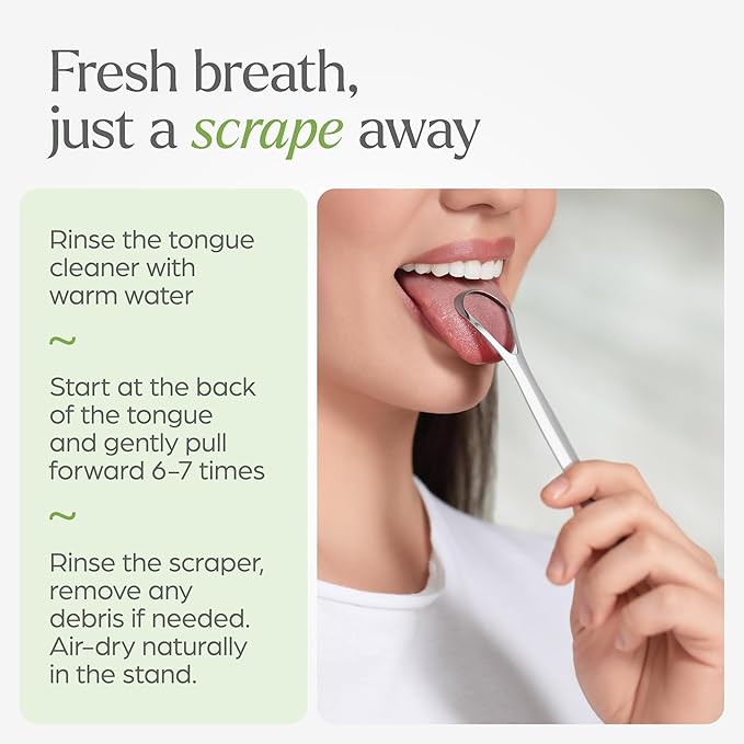 Tongue Scraper for Adults with Holder (2 Pack) - Metal Tongue Scraper for Tongue Cleaning and Reducing Bad Breath - Stainless Steel Tongue Scraper for Adults, Tongue Cleaner for Adults