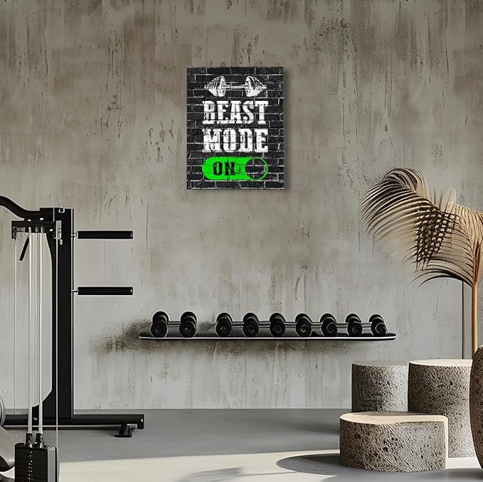 Gym Quotes Wall Art,Inspirational Workout Wall Decor,Beast Mode on Canvas Wall Art for Home Gym Exercise Fitness Room-StrideForce Fitness