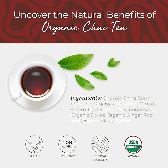 Starwest Botanicals Organic Chai Tea - Caffeinated Herbal Blend with Black Tea & Cinnamon, String Free Sachets, USDA Organic, Non GMO - Bulk Pack, 100 Tea Bags-StrideForce Fitness