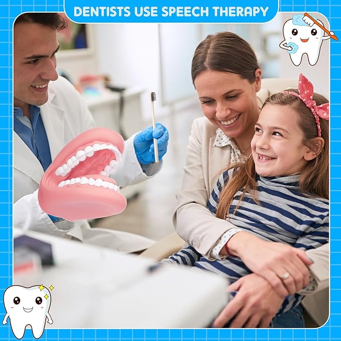 Patelai 1 Pcs Mouth Puppet with Tongue Teeth Mouth Hand Puppet Dental Model and Toothbrush for Boys Girls Educational Tools Speech Therapy (Pink)