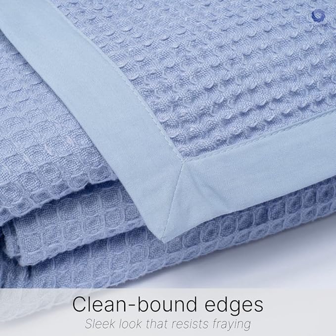GOTS Certified Organic Cotton Waffle Weave Blanket, King Bed Size,108"X90" Cozy Throw Blanket for Couch, Modern Home Decor, Throw Blankets, Waffle Blanket, Soft Bed Blankets - Powder Blue-StrideForce Fitness