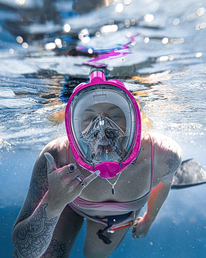 QingSong Full Face Snorkel Mask for Adults, Snorkeling Gear with Camera Mount, 180 Degree Panoramic View Snorkel Set Anti-Fog Anti-Leak-StrideForce Fitness