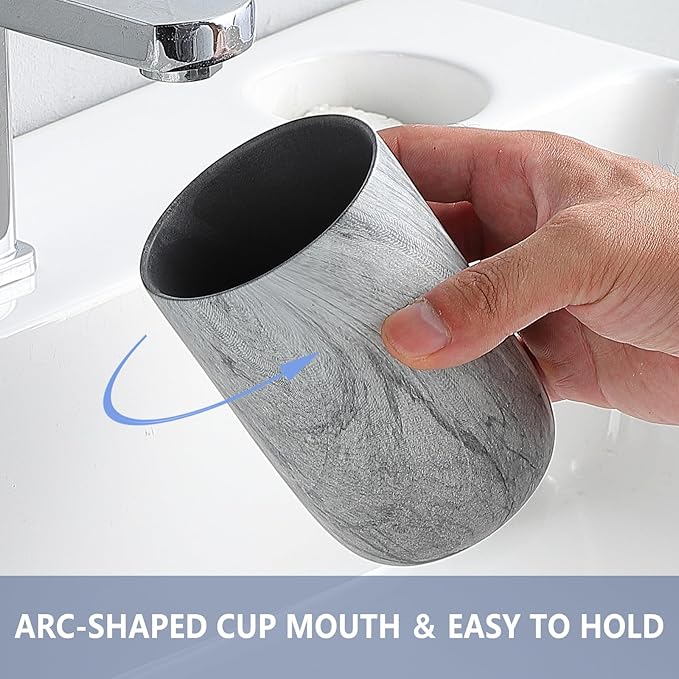 Marble Grey Toothbrush Holders - 2 Ceramic Toothbrush Holders for Bathrooms Toothbrush Toothpaste Holders Set, Grey Bathroom Tumbler Cups Reusable Toothbrush Mouthwash Cup, Bathroom Counter Organizer.