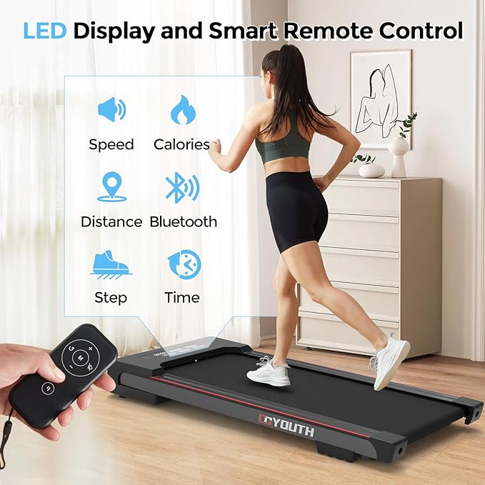 GOYOUTH Walking Pad Treadmill, Under Desk Treadmill for Home Office, Wide Belt Compact Treadmills 300 lbs Capacity, 2.25HP Shock-Absorbing Walking Jogging Running Machine Remote Included-StrideForce Fitness