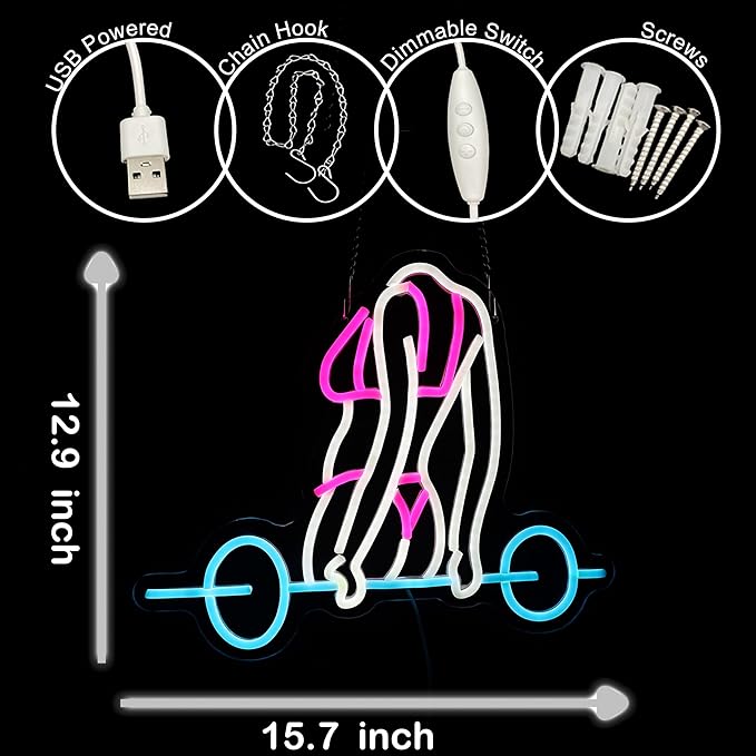 Gym Neon Sign For Home Gym Decor Gym Lighting for Man Cave Decor Gifts 15.7"×12.9"-StrideForce Fitness