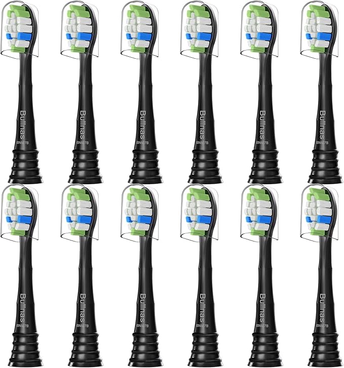 Replacement Brush Heads Compatible with Philips Sonicare ProtectiveClean 6100, 5100, 4100 Electric Toothbrush, W Toothbrush Head for Sonicare 6062/95, Black, 12 Count