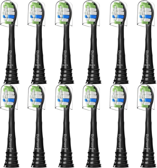Replacement Brush Heads Compatible with Philips Sonicare ProtectiveClean 6100, 5100, 4100 Electric Toothbrush, W Toothbrush Head for Sonicare 6062/95, Black, 12 Count