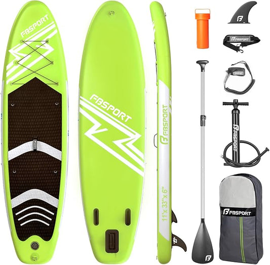 FBSPORT 11' Premium Stand Up Paddle Board, Yoga Board with Durable SUP Accessories & Carry Bag | Wide Stance, Surf Control, Non-Slip Deck, Leash, Paddle and Pump for Youth & Adult-StrideForce Fitness