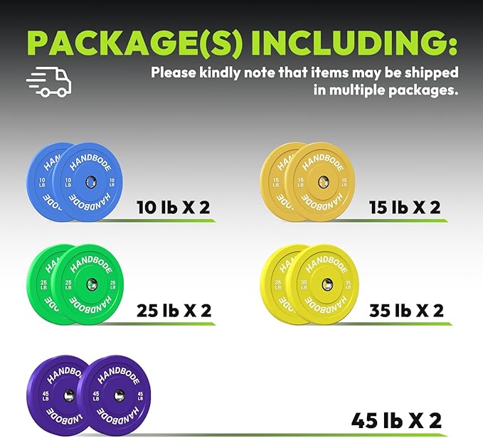 Colored Bumper Weight Plates Olympic Weight Plate Set 2-Inch, 10/15/20/25/35/45/55 lb Barbell Weight Plates Set for Home Gym, Rubber Strength Training Weights Plates for Weight Lifting-StrideForce Fitness