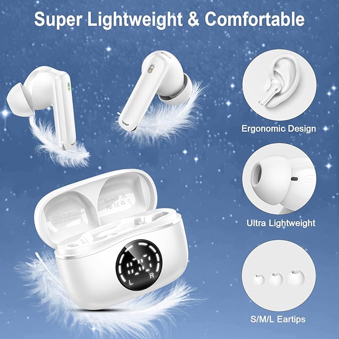 Bluetooth 5.4 Headphones, 2025 Wireless Earbuds 3D Hi-Fi Stereo Bass Ear Buds, 4 ENC Noise Cancelling Mic, 3g USB-C in-Ear Earphone Sport, IP-X7 Waterproof Workout Gym for Android iOS Laptop Pad-StrideForce Fitness