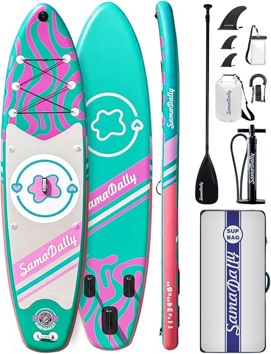 11'Stand Up Paddle Boards Surf Control with Premium SUP Board Accessories Backpack & Removable Fins, 34" Wide Inflatable Paddle Boards of All Skill Levels-StrideForce Fitness