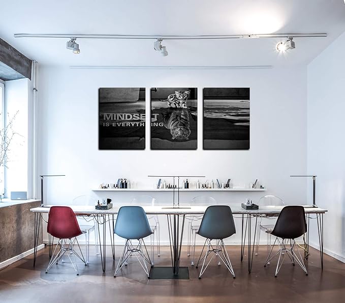 3 Panels Mindset is Everything Motivational Canvas Wall Art Inspirational Entrepreneur Quotes Poster Print Artwork Painting Picture for Framed Home Decoration Living Room office bedroom 36''W x 16''H-StrideForce Fitness
