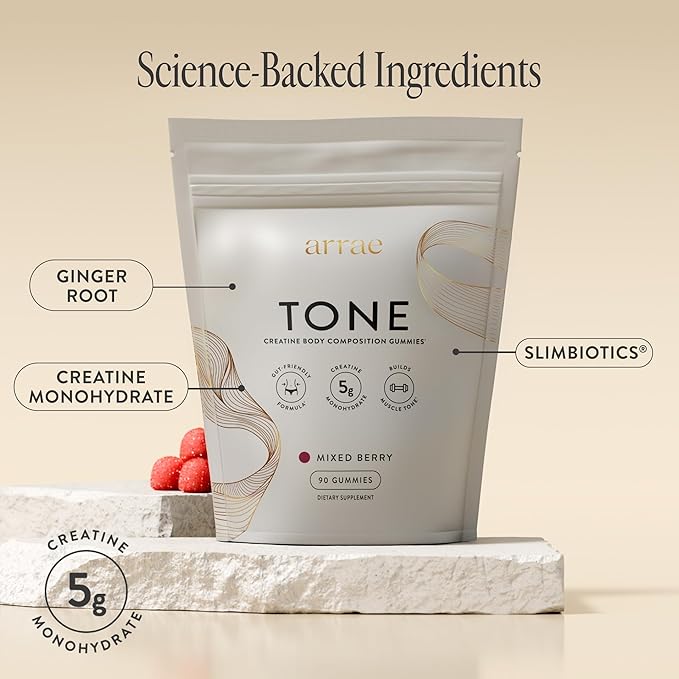 Arrae Tone Gummies – Creatine Monohydrate 5g for Women – Support Lean Muscle, Strength & Recovery – Hormone-Friendly Muscle Toning Supplement – Mixed Berry Flavor – 90 Count-StrideForce Fitness