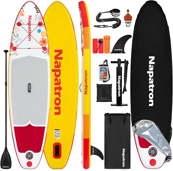 Napatron Family Inflatable Stand Up Paddle Board, Sup,Stable Wide Design,350LBS Capacity,Complete Paddle Board Package with Fast Action Pump,Leash,Ideal for Beginners/Youth & AllSkill Levels-StrideForce Fitness