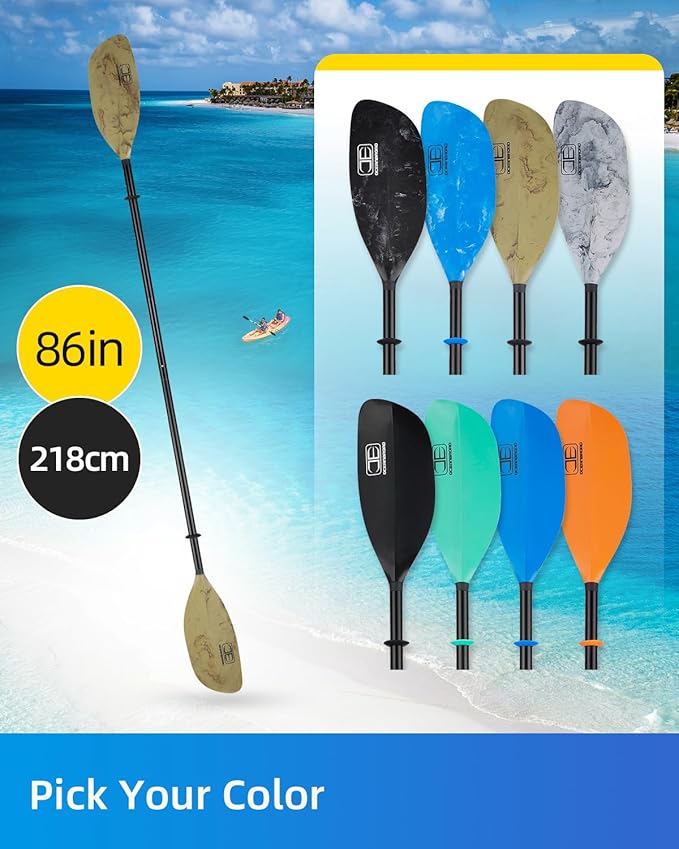 OCEANBROAD Kayak Paddle 86in/218cm, 90.5in/230cm Alloy Shaft 2-Piece Floatable Kayak Oar for Kayaking Canoeing Boating-StrideForce Fitness
