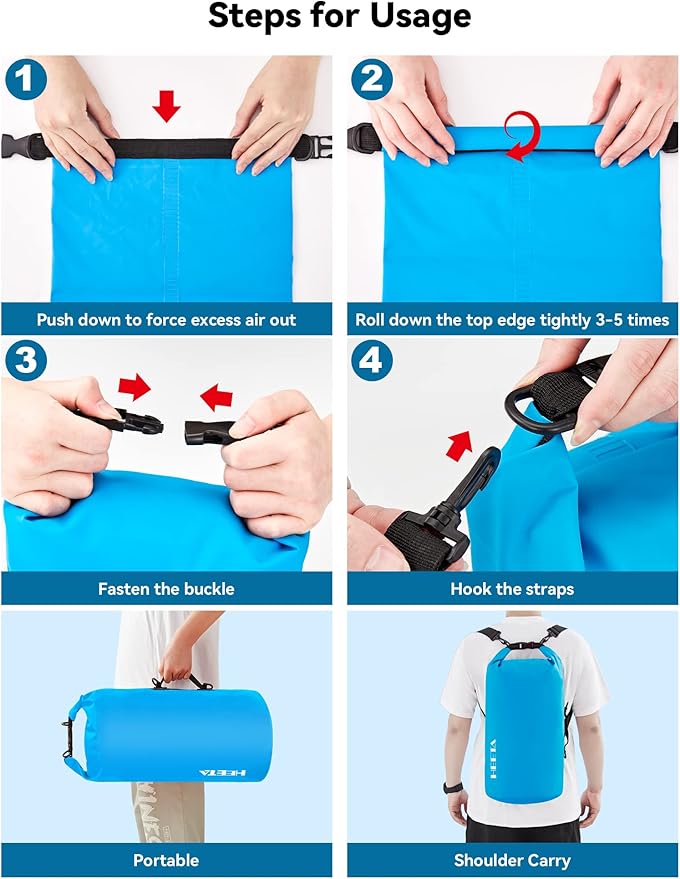 HEETA Waterproof Dry Bag for Women Men(Upgraded Version) 5L/10L/20L/30L/40L Roll Top Lightweight Dry Storage Bag Backpack with Emergency Whistle for Travel, Swimming, Boating, Kayaking, Camping, Beach-StrideForce Fitness