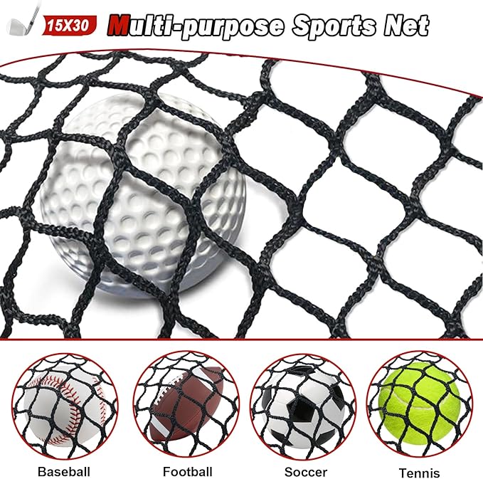 Sports Netting - Heavy Duty Ball Net for Golf, Baseball, Hockey, Soccer-StrideForce Fitness