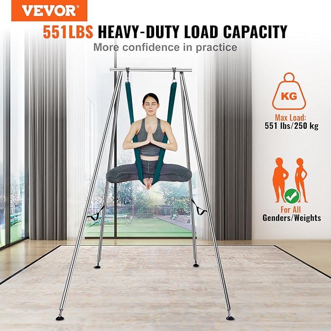 VEVOR Aerial Yoga Frame, 9.67 ft Height Swing Stand, Max 551.15 lbs Load Chrome-Plated Steel Pipe Inversion Yoga Rig for Indoor Outdoor Use-StrideForce Fitness