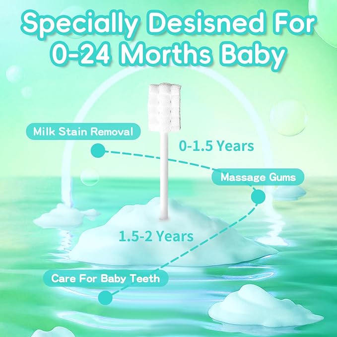 Baby Tongue Cleaner Toothbrush 30Pcs Disposable Infant Tooth Brush Clean with 2Pcs Finger Toothbrush Baby Oral Cleaning Stick Gauze Cleaner Stick Dental (Grey, 30 Piece Assortment)