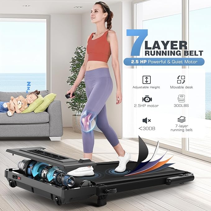 Walking Pad Treadmill with Desk Workstation,3.0 HP Foldable Treadmills with 12% Incline & Handle Bar,300lbs Capacity,2s Folding,Ultra-Quiet,Small/Compact Under Desk Treadmills for Home Ofiice-StrideForce Fitness