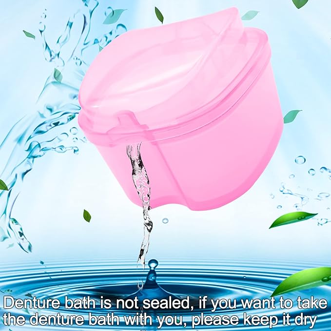 Denture Bath Case Denture Soaking Cup with Brush, Denture Holder Case Retainer Cleaning Case False Teeth Storage Box for Travel and Daily Use