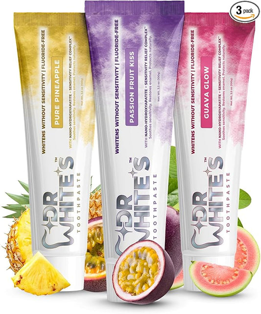 Dr. White’s Signature Flavor Trio – Bold & Bright | Fluoride-Free Toothpaste with Nano-Hydroxyapatite for Enamel Strength & Sensitivity Relief, Mint-Free (3-Pack)