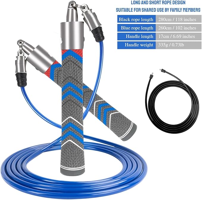 Weighted Jump Rope for Men Women with 110"&102" Abrasion-resistant Cable, Φ=6mm Crossropes jump rope with Rubber Grip,360 Degree Spin,Tangle Free,Suitable for Fitness Cardio,Boxing & Workout-StrideForce Fitness