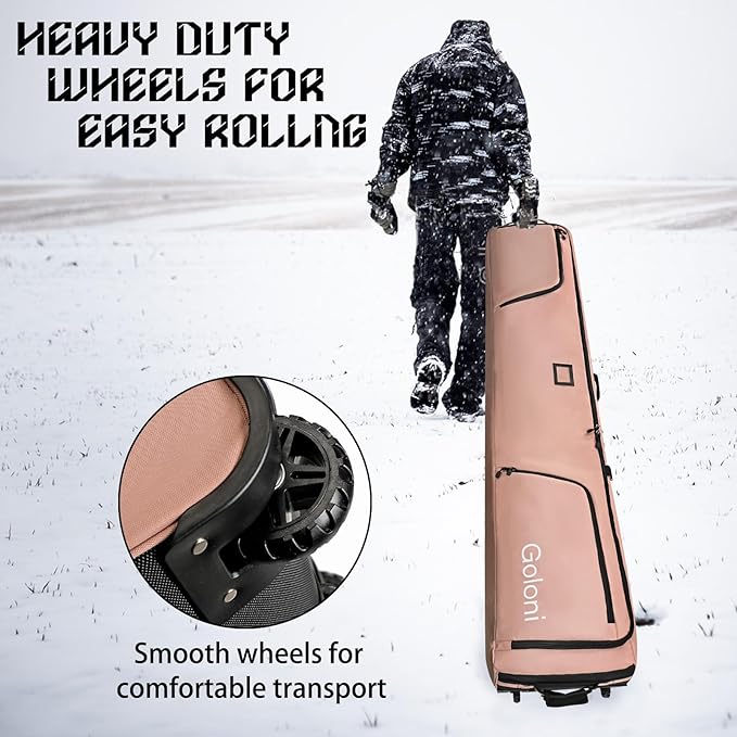 Goloni Ski Bag with Wheels,Padded Snowboard Bag for Air Travel,600D Waterproof Fabric,Foldable Snow Bag Fits 2 Pairs Skis-StrideForce Fitness