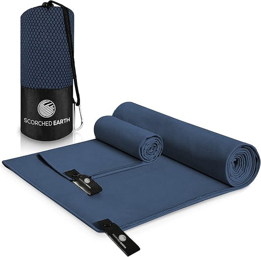 ScorchedEarth Microfiber Travel & Sports Towel Set (True Navy) - XL Set (39x70.5 & 12x24-StrideForce Fitness