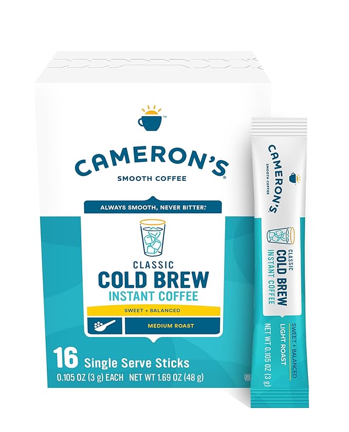 Cameron's Coffee Classic Cold Brew Instant Single Serve Sticks, Medium Roast , 100% Arabica , 128 Count-StrideForce Fitness