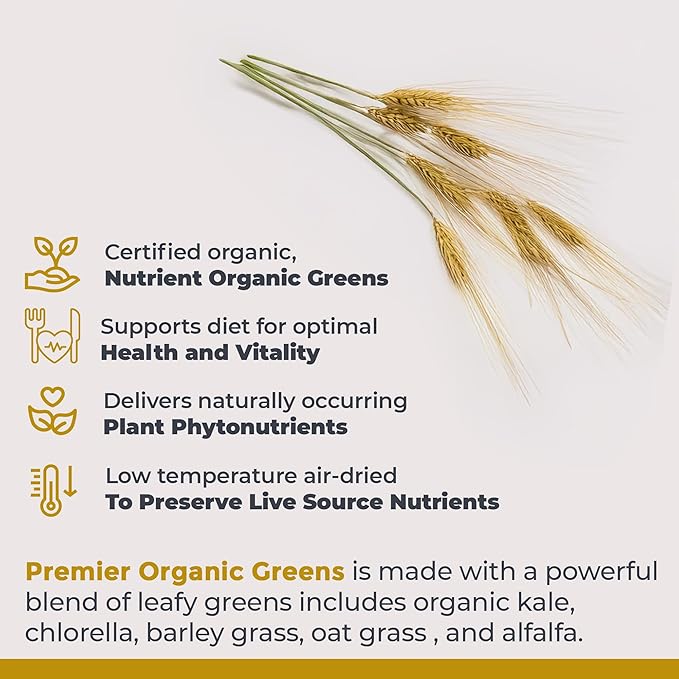 Premier Research Labs Premier Organic Greens - Super Greens Powder, Greens Superfood Powder for Drinks, Green Juice, Nutrition Support, Supergreens for Men & Women, Spinach, Alfalfa, Chlorella - 10 oz-StrideForce Fitness