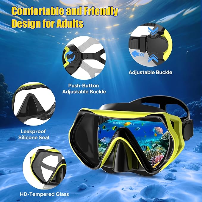 Snorkeling Gear, Dry Snorkel Set180° Panoramic Wide View,Anti-Fog Scuba Diving Mask, Professional Snorkeling Gear for Free Breathing, Swimming, Diving-StrideForce Fitness