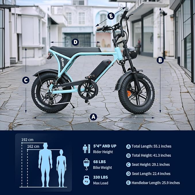 Electric Bike for Adults, Fat Tire EBike, 36V 10.4Ah Removable Battery, 500W Upgrade Motor, 20MPH Commuter Bike, V8 Mini Electric Bicycle for Mountains, Snow, Sand, Road-StrideForce Fitness
