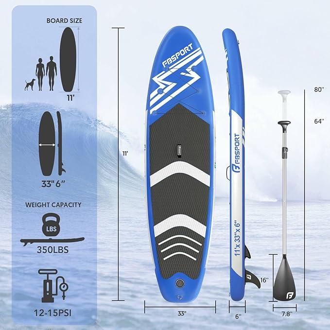 FBSPORT 11' Premium Stand Up Paddle Board, Yoga Board with Durable SUP Accessories & Carry Bag | Wide Stance, Surf Control, Non-Slip Deck, Leash, Paddle and Pump for Youth & Adult-StrideForce Fitness