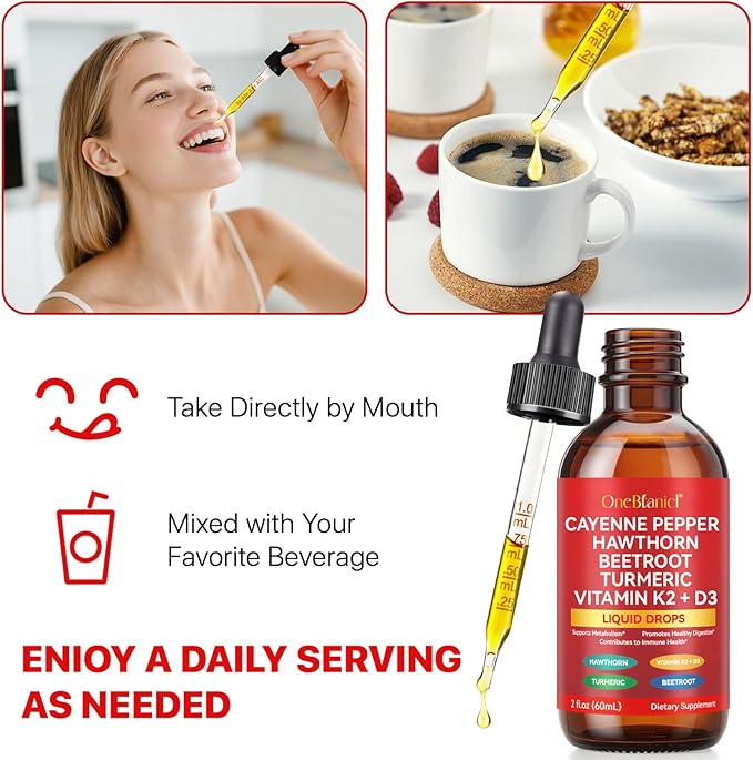 Cayenne Pepper Drops, Natural Cayenne Pepper Extract, Contains Beetroot & Turmeric & Hawthorn & Vitamin K2+D3, Natural Formula, Nutritional Supplement Drops 60ml-StrideForce Fitness