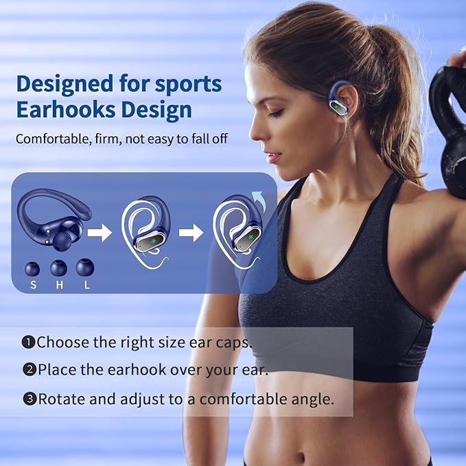 Wireless Earbuds, 2025 Bluetooth 5.4 Headphones Sport, Bluetooth Earbuds with ENC Noise Canceling Mic, 50H Stereo Wireless Headphones IP7 Waterproof with Earhooks, Dual LED Display for Workout/Running-StrideForce Fitness