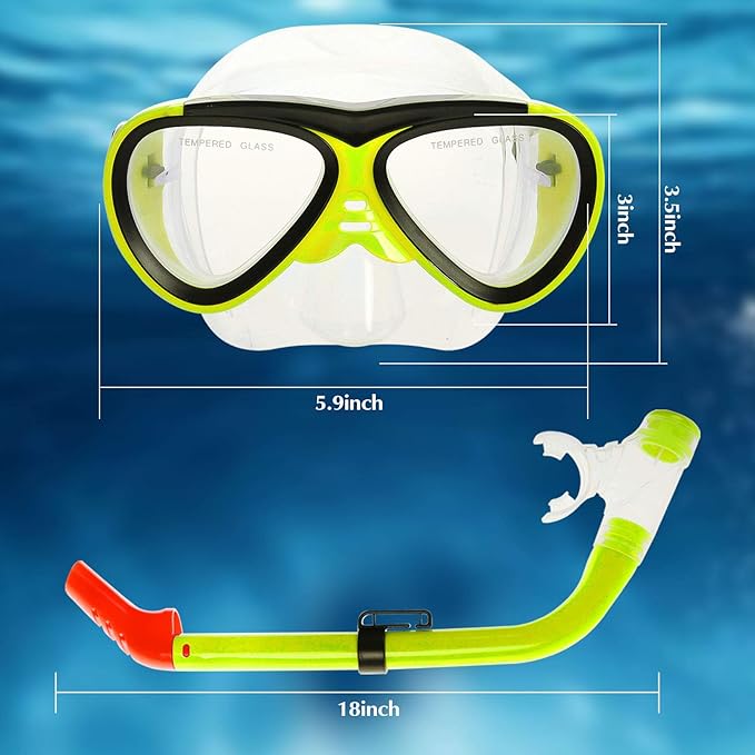 GreenLF Kids Snorkel Set, Anti-Fog Snorkeling Mask with Nose Covers for Youth Junior Child, Boys & Girls Age 5-12, Semi-Dry Diving Scuba Swimming Goggles Gear Packages-StrideForce Fitness