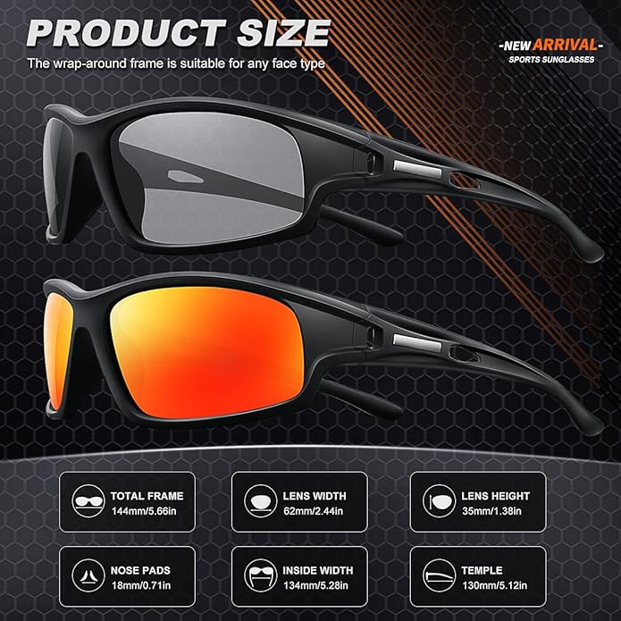 Polarized Sports Sunglasses for Men 100% UV Protection Wrap Around Unbreakable Sun Glasses for Fishing Driving-StrideForce Fitness