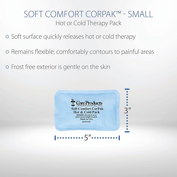 Core Products Soft Comfort CorPak – Reusable Hot & Cold Therapy Pack, Ice Pack for Injuries, No-Frost Compress for Muscle, Back & Joint Pain Relief – 3" x 5", Made in USA-StrideForce Fitness