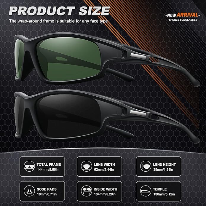 Polarized Sports Sunglasses for Men 100% UV Protection Wrap Around Unbreakable Sun Glasses for Fishing Driving-StrideForce Fitness