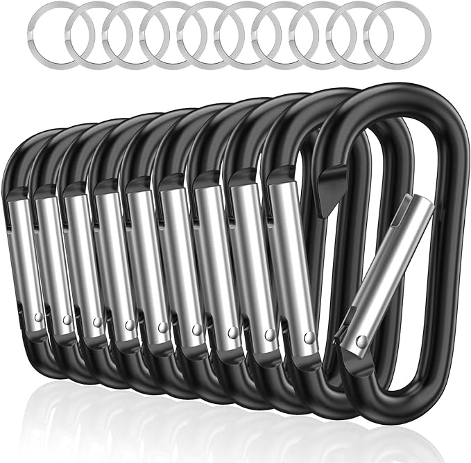 sprookber 3" Aluminum Carabiner D Ring, Caribeener Clips, Spring Snap Hook for Keychain Clip, Set of 10-StrideForce Fitness