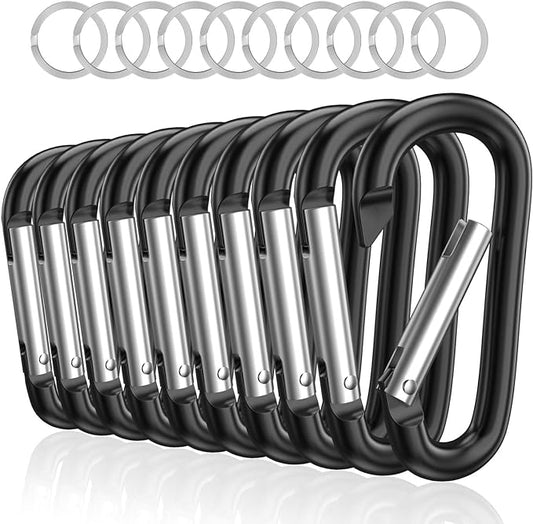 sprookber 3" Aluminum Carabiner D Ring, Caribeener Clips, Spring Snap Hook for Keychain Clip, Set of 10-StrideForce Fitness