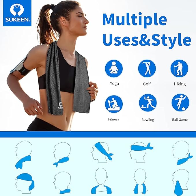 Sukeen 4Pack Cooling Towel (40"x12") for Neck and Face, Soft & Breathable Chilly Sports Towel, Quick-Drying Sweat Absorbing Cooling Neck Wraps with Cooling Tech. for Yoga, Sport, Running, Workout-StrideForce Fitness