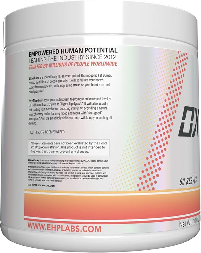 EHP Labs OxyShred Pre Workout Powder - Preworkout Powder with L Glutamine & Acetyl L Carnitine, Energy Boost Drink - Peach Candy Rings, 60 Servings-StrideForce Fitness