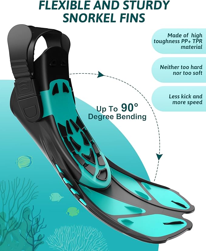 Mask Fins Snorkeling Gear for Adults, Full Face Snorkel Mask & Adjustable Swim Fins Snorkel Set, Panoramic View Snorkel Mask Dry Top Anti-Fog Anti-Leak-StrideForce Fitness